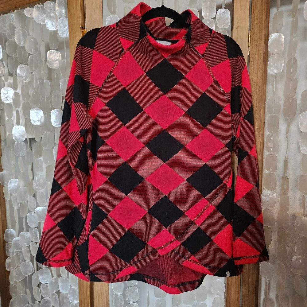 Buffalo Plaid Sweater T By Talbots M Red Black Check Cotton Cozy Cotton Winter